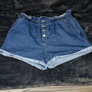 Women’s denim paper bag waist shorts